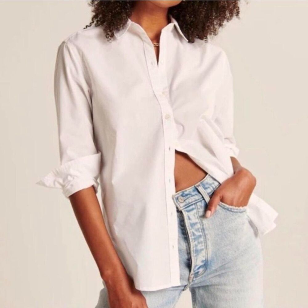 Abercrombie & Fitch White Button Down Collared Shirt Oversized Relaxed L Chic